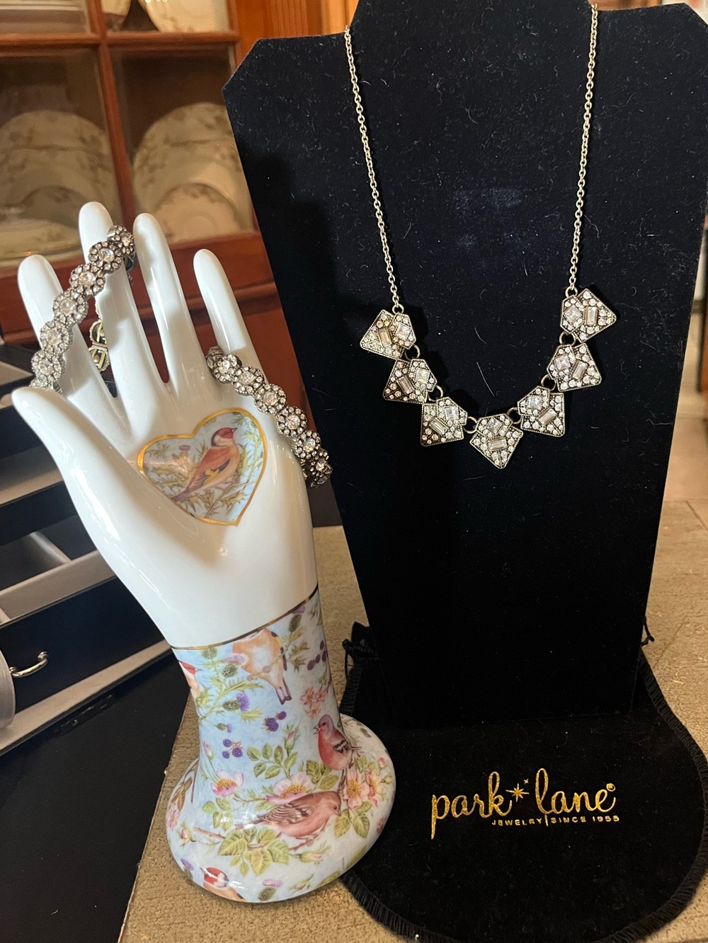Park Lane Crystal Geo Pendant Necklace in Silver and White